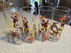 VTG Set of 4 Federal Glass MONKEYS IN SKIRTS DANCING Highball Glasses 7" tall