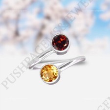 925 Sterling Silver 3 mm Round Shape Natural Citrine Ring Garnet Ring
