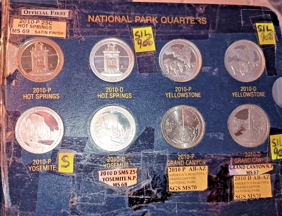 WHITMAN NAT'L PKS 25c-2010to2021-P&D-7pg.-122 SLOTS-APROX.244(2X)MOEDA-30 PRATA - Imagem 3 de 4