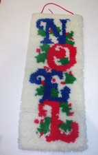 Vintage Finished Latch Hook Carpet Wall Hanging Christmas Noel Large Handmade