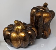 2 Decorative Pumpkins Fall Thanksgiving Decor Gold Leaf  Lacquer over Ceramic