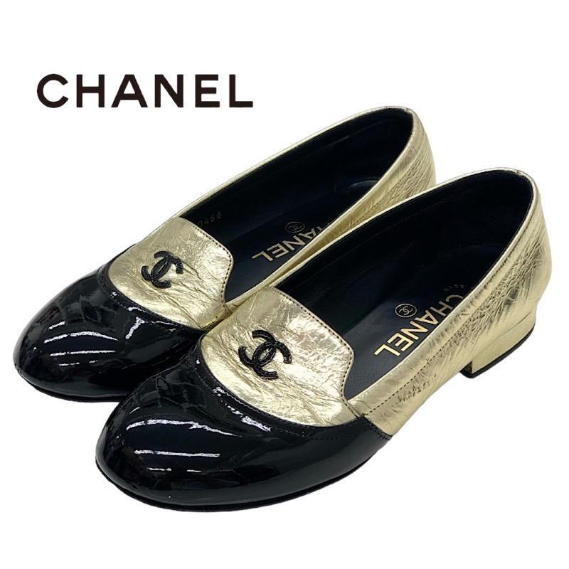 CHANEL Authentic Loafers Shoes Coco Mark Leather Patent