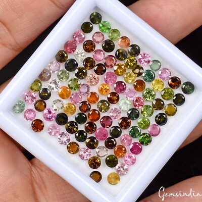 Colorstorm ~ Set 100 Stück Natürlich Turmalin Mehrfarbig Vibrant Rund 3.5mm Gems