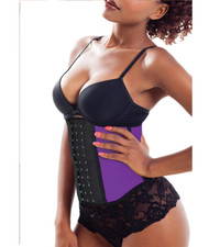 SHORT LATEX WAIST TRAINER PURPLE SCULPTING CORSET CONTROL AMAZING QUALITY 3 HOOK