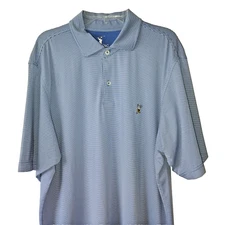 F&G Tech Shirt Mens Large Blue - White Striped Polo Golf Performance Stretch