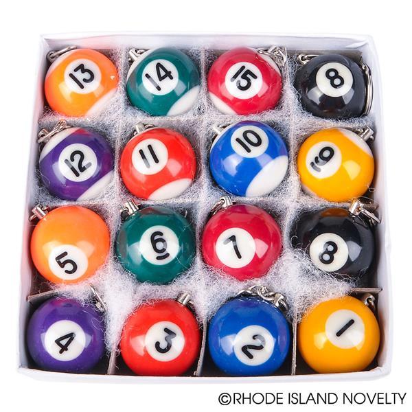 16 ASSORTED POOL BALL BILLIARDS KEYCHAINS Set 115++ 7/8" ST14 Free