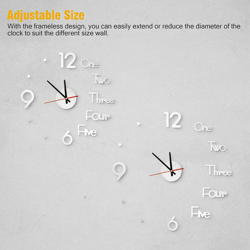 3D Large Wall Clock Mirror Surface Modern DIY Sticker Office Home Shop Art Decor - Image 2 of 4