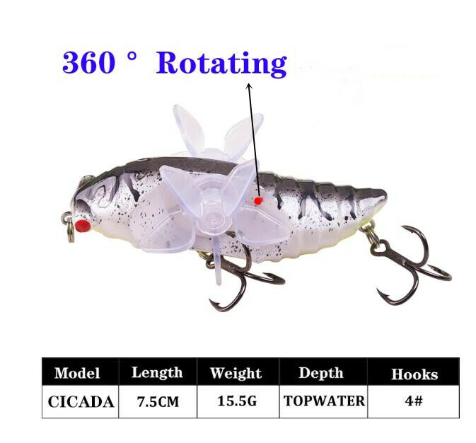 5PCS Topwater Popper Fishing Lures Big 15.5g Artificial Hard Swimbait Rotating - Image 3