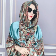 Satin Long Scarf Sun Protection Wrap Shawl Beach Cover Ethnic Style Qipao Scarf