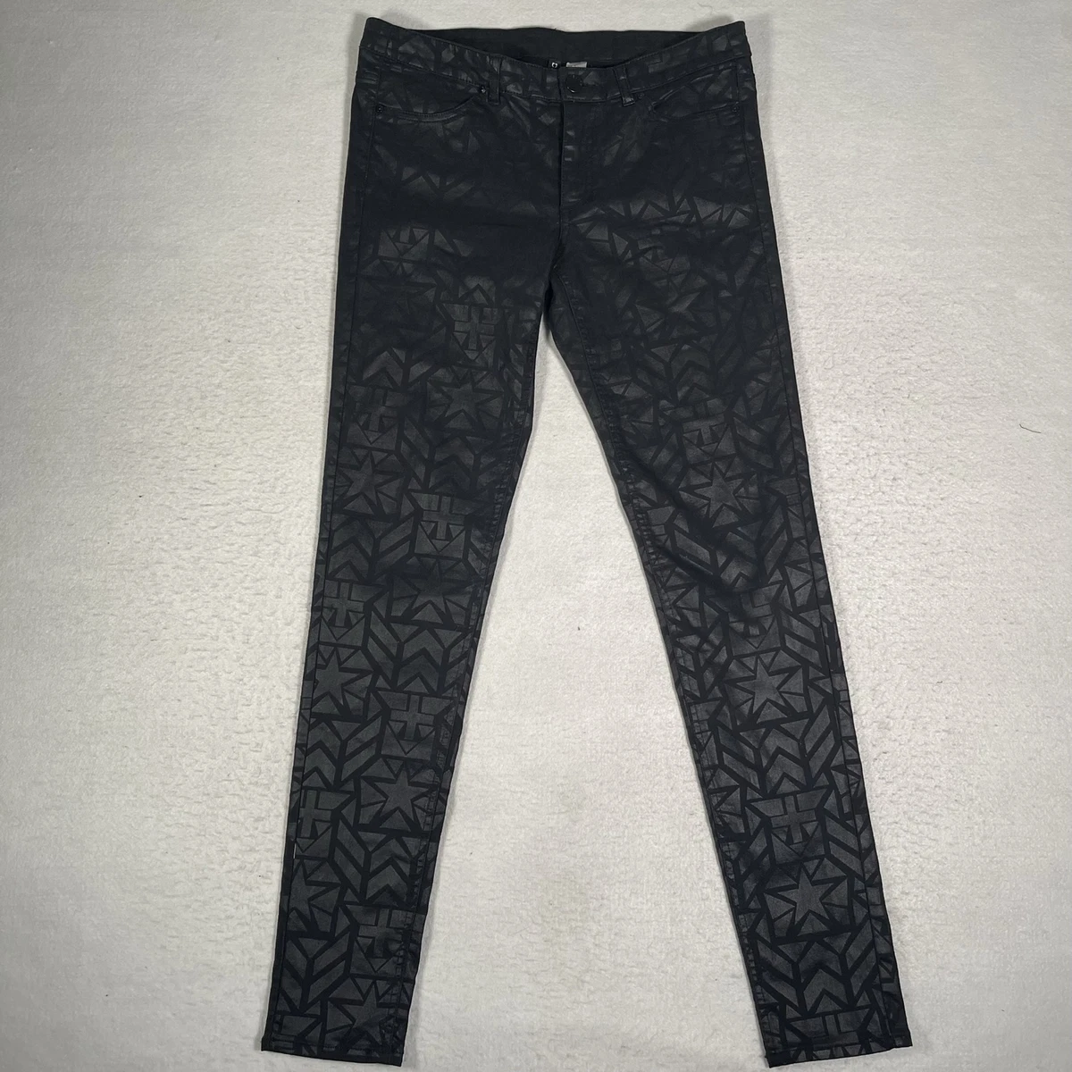 H&M Divided Womens Pants Size 10 Black Stars Skinny Tapered 32 Inseam