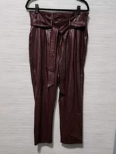 Commando Faux Leather Paper Bag Pants Size XL Oxblood w Tie Belt Comfort NWT