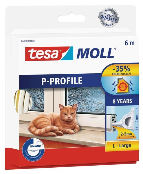 Tesa Moll Classic Gummidichtung Fenster TüRen E-Profil 6M X 9Mm X 5,5Mm Weiß-image