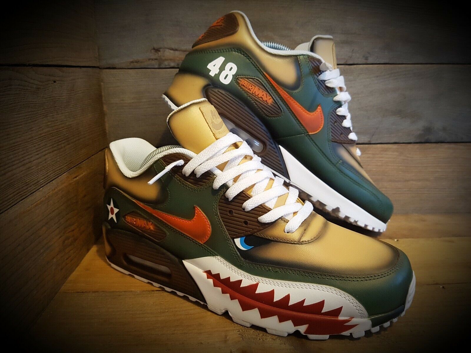 Nike Air Max 90/pintado personalizado/dientes de tiburón 1 eBay