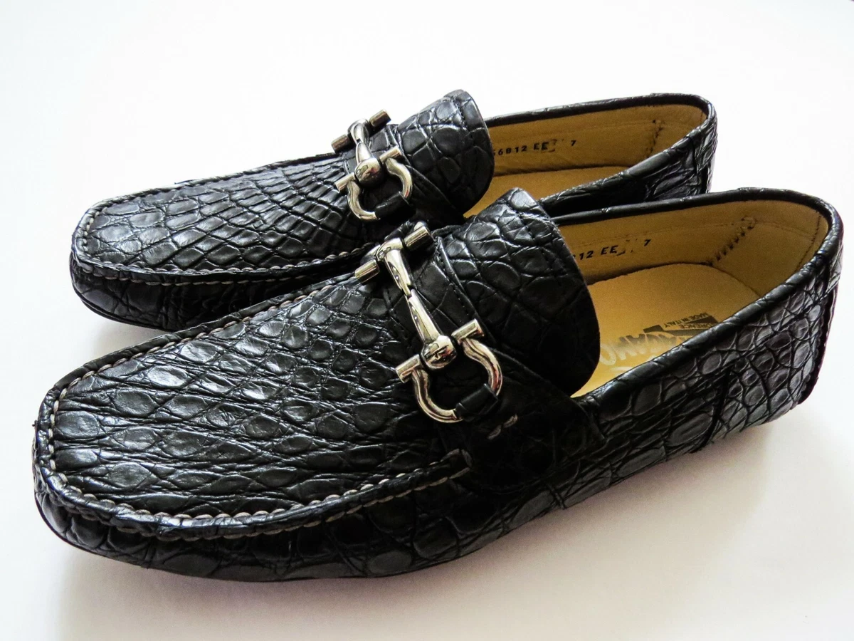 SALVATORE FERRAGAMO Black Crocodile Alligator Leather Shoes 7 US 41 Euro 6 UK