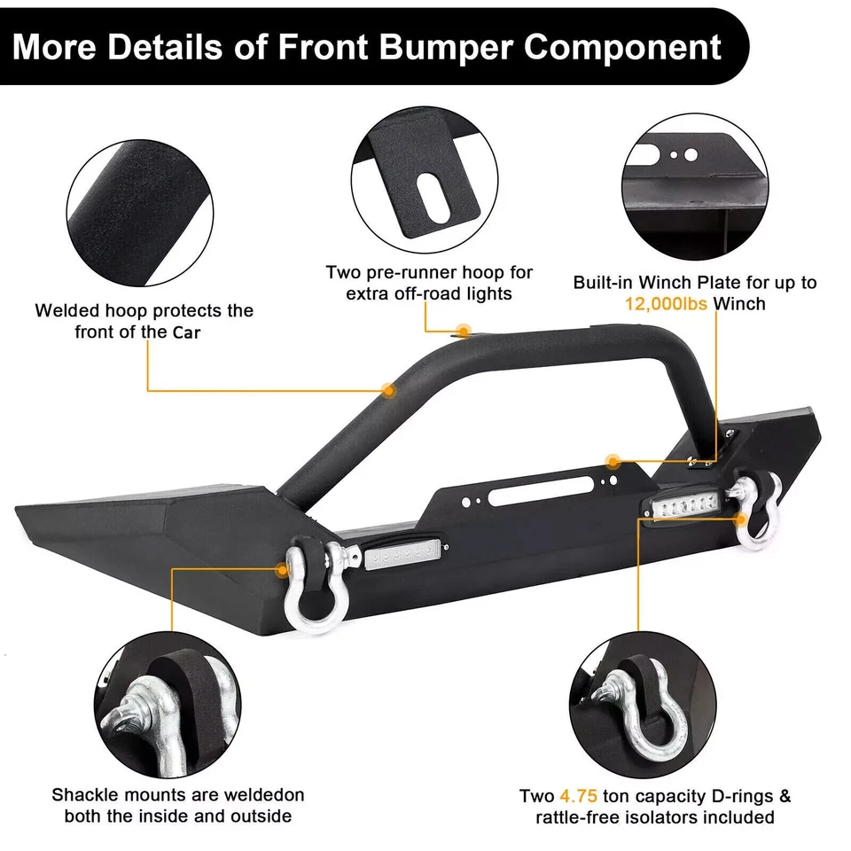 Front Bumper W/ Winch Plate D-Rings Rock Crawler For 87-06 Jeep Wrangler TJ YJ Foto 2 de 4
