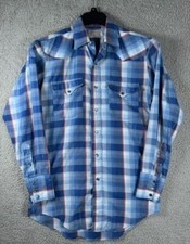 Vintage H Bar C Shirt Mens Size 15-32 Check Western Snap Long Tail Made in USA