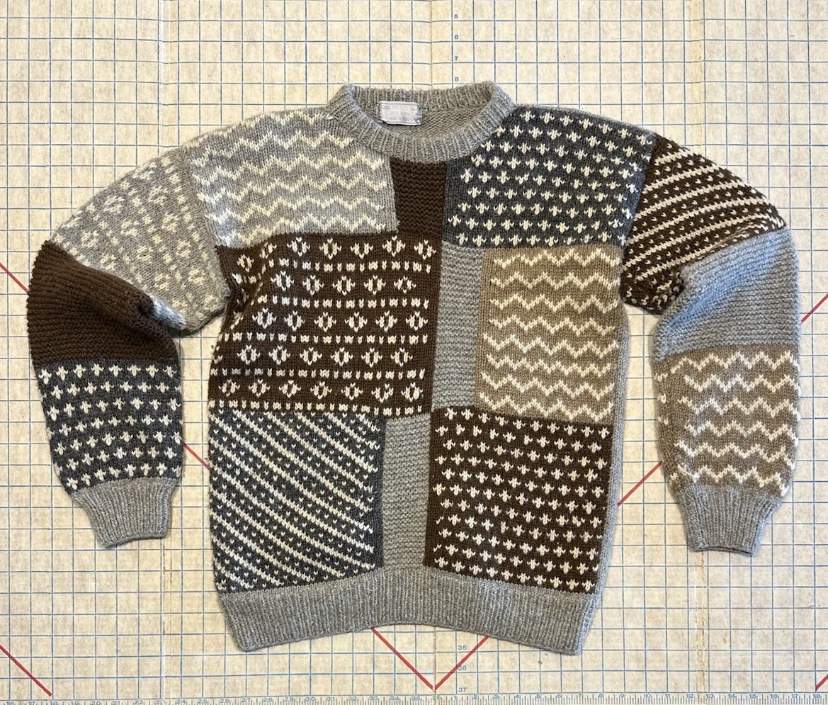 Patchwork Effect Wool Alpaca Sweater Size large M… - image 1