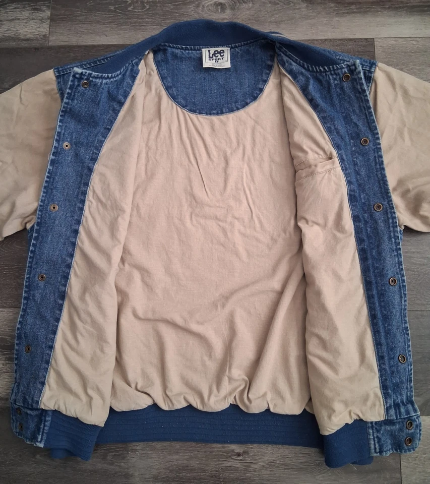 Chaqueta Bomber Denim Lee Sport Oakland Raiders De Colección Caqui Forrada Talla Grande Foto 3 de 4