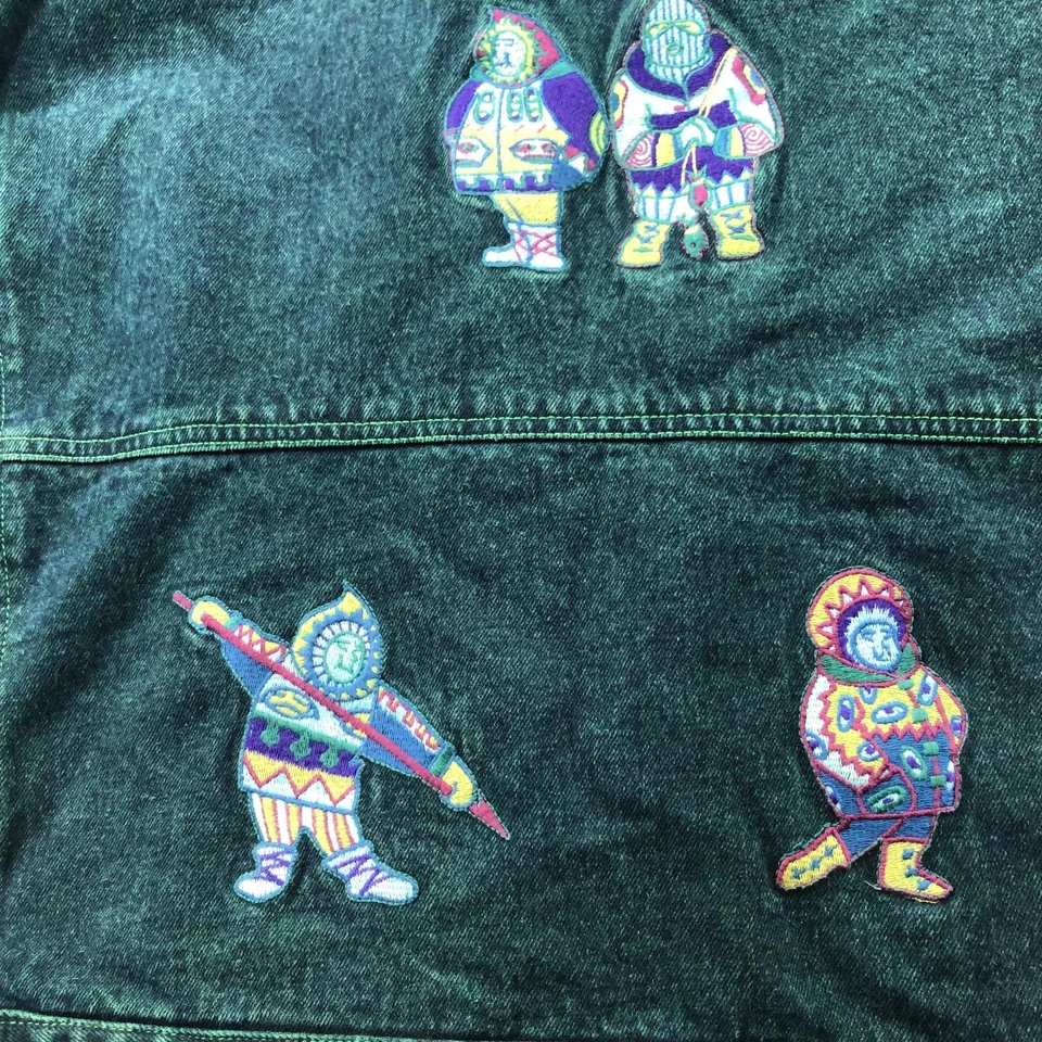 Vintage Avenue Jacket Womens Large Green Denim Sherpa Lined Eskimos 90s - Image 4 of 4