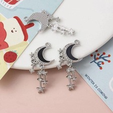 2PCS Silver Tone Alloy Crescent Moon star Charm Pendant 19X36mm GJS205