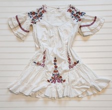 Free People Pavlo Dress XS Floral Embroidered Tiered Tunic Mini Boho Cottage