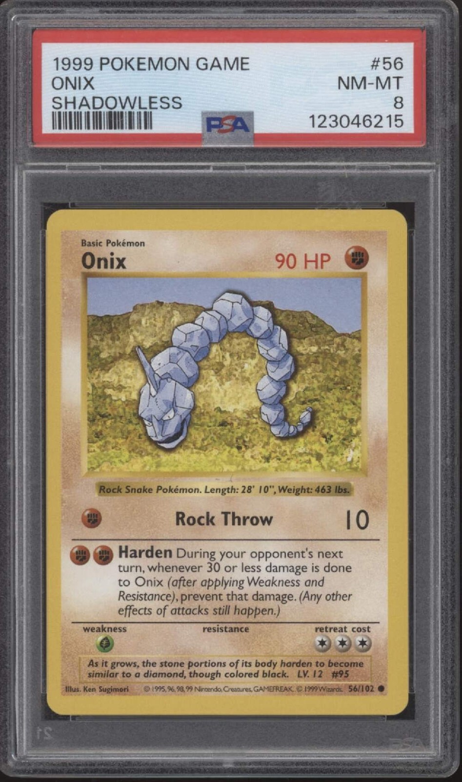 Onix Pokemon Base Set Shadowless #56 PSA 8