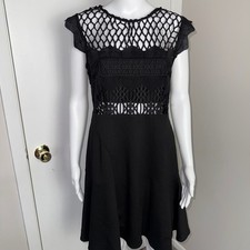 Gianni Bini Little Black Dress Fit and Flare Crochet Detail Cocktail Dress Large