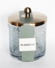 MORRIS CO 2-Pc Etched Blue Floral Glass Storage Jar Q-tips Cotton Balls NWT