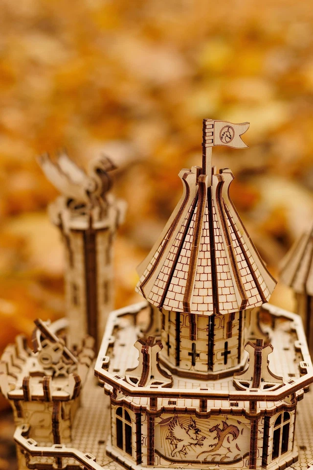 Rompecabezas 3D de madera móviles Dragon Castle para adultos para construir - LED rojo - Verde... Foto 4 de 4