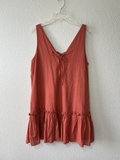MinkPink Women’s Size Lg Terracotta Shift Dress Light Flowy Textured Cotton NWT