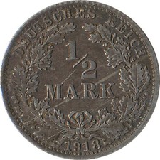 Kaiserreich J.016 1918 A Kleinm&uuml;nze 1/2 Mark Silber*