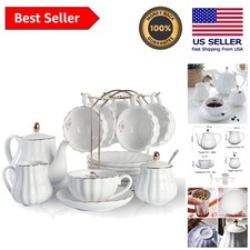 Luxury White Porcelain Tea Set   Service for 6 with Teapot  Accessories