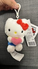 Sanrio Miniso Hello Kitty Blue Yellow W/ Pink Heart Plush Keychain