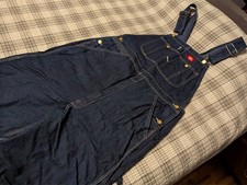 Dickies Denim Bib Overalls Men 34x32 Farmer Carpenter Workwear Heavy Duty Faded