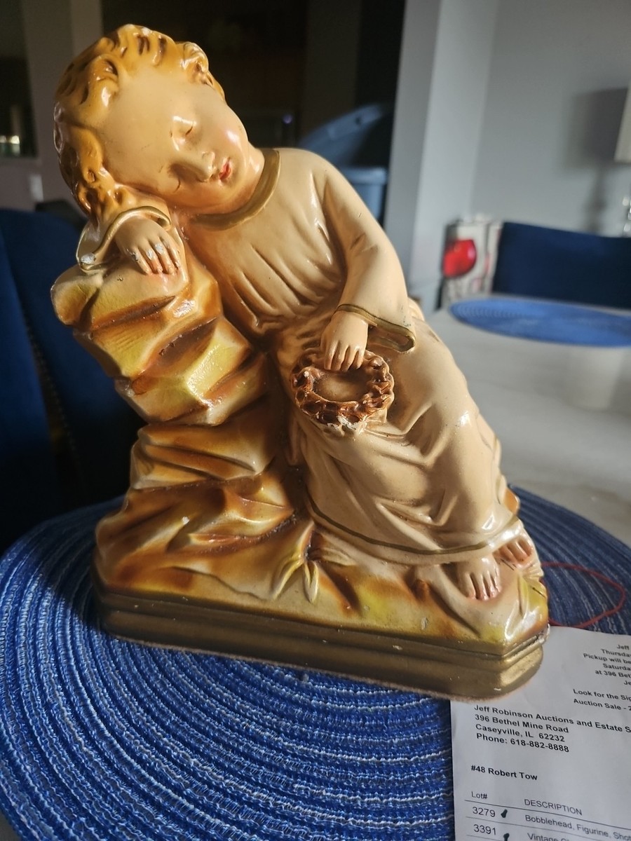 Antique 1921 Painted Chalkware Plaster Statue Child Jesus Sleeping
