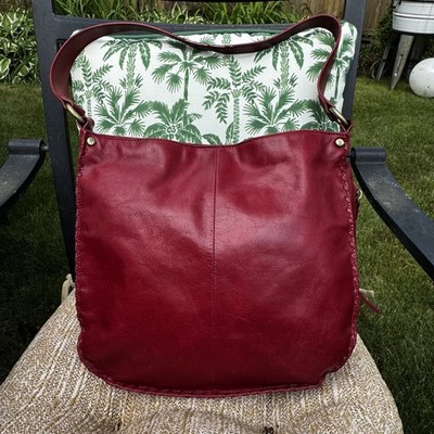 HOBO ''red'' smooth leather shoulder bag Whipstich seams Pre-owned