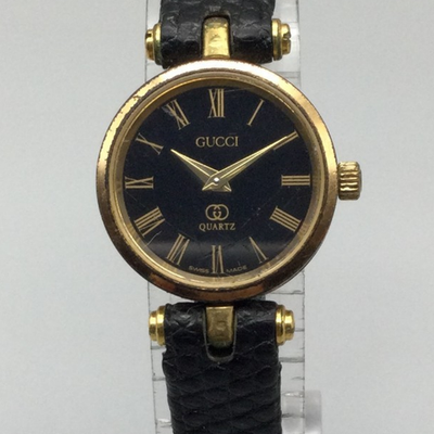 Vintage Gucci Watch Women 21mm Black Dial Gold Tone BROKEN PARTS