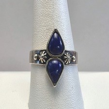 Modern Sterling Silver 925 Teardrop Cabochons Blue Lapis Lazuli Ring Sz 9