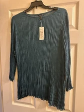 NWT Eileen Fisher Aegean Crinkled Sheer Silk Georgette Bateau Neck Tunic Size M