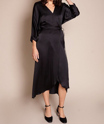 No 6 Store New with Tag Hammered Black Silk Viola Wrap Dress SZ 0