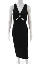 MINKPINK Womens Bodycon Black Dress Sleeveless V-Neck Mid-Calf Size M