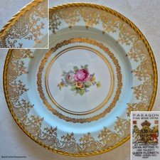 Paragon Made In England 10⅜" Dinner Plate. Gold Trim on Mint Blue-Green. Flowers