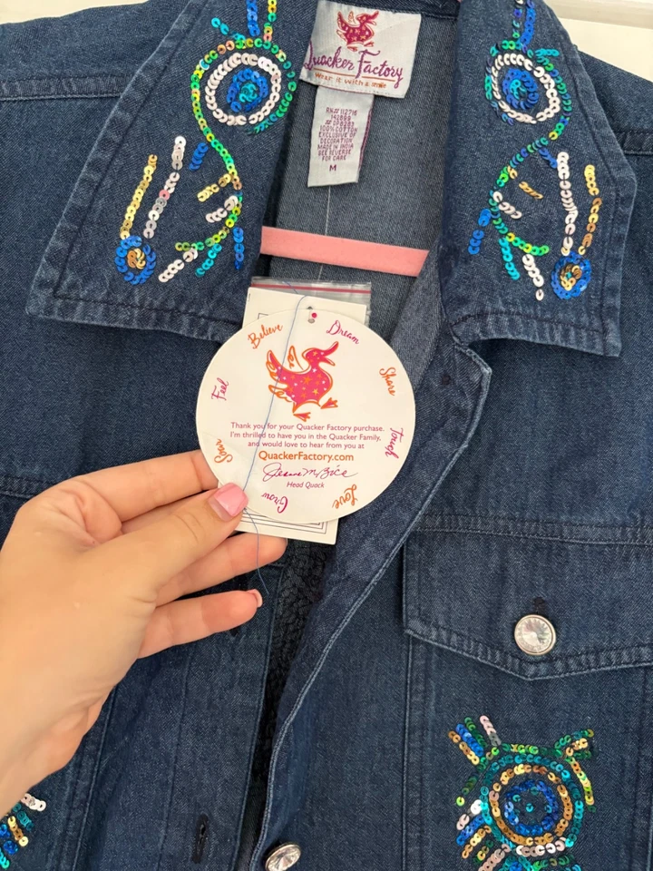 BNWT NEW The Quacker Factory Luxury Denim Jacket Country M Medium 14 16 Sequin - Image 3 of 4