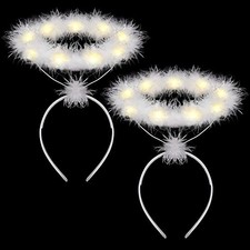 2 Pack Light Up LED Feather Headband for Christmas, Angel Costumes White