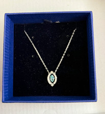 Swarovski Silver Plated Blue Marquise Crystal Pendant Necklace Pavé Lobster