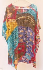 MINI DRESS Women One Size Poly See-through Colorful Floral Pull Over Sort Sleeve