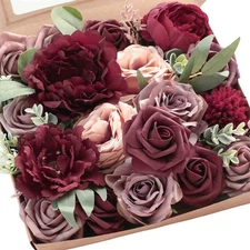 Burgundy Mauve Artificial Flowers Marsala Fake Roses Peonies and Greenery Com...