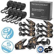 STAHLWERK Ratschengurt 8er Set 800 kg 5 m x 25 mm Spanngurt Zurrgurt mit Ratsche