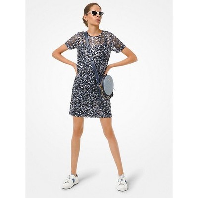 Michael Kors Orchid Haze Floral Sequin Mesh Shift Dress NWT Womens