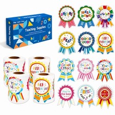 4 Rolls Reward Stickers Badge Designs Compliment Stickers Classroom Incentive...
